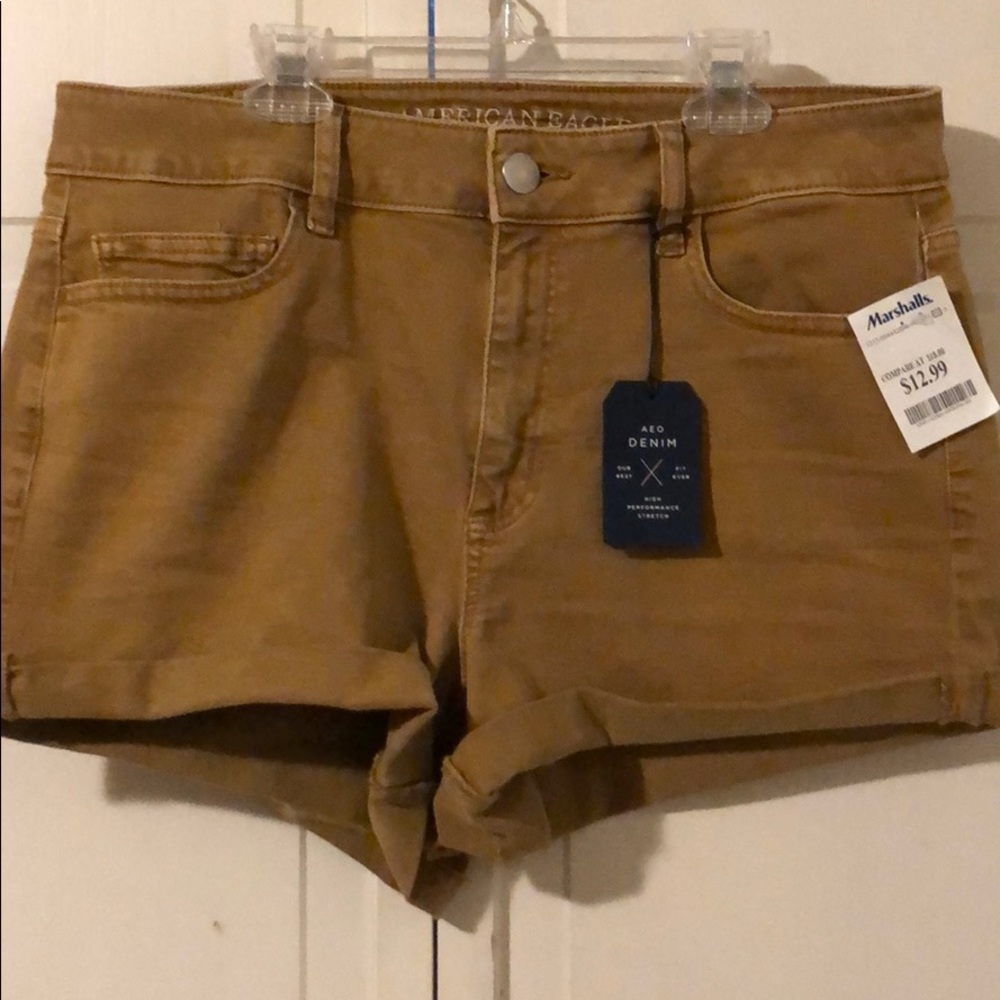 AE denim khaki stretch shorts. NWT!